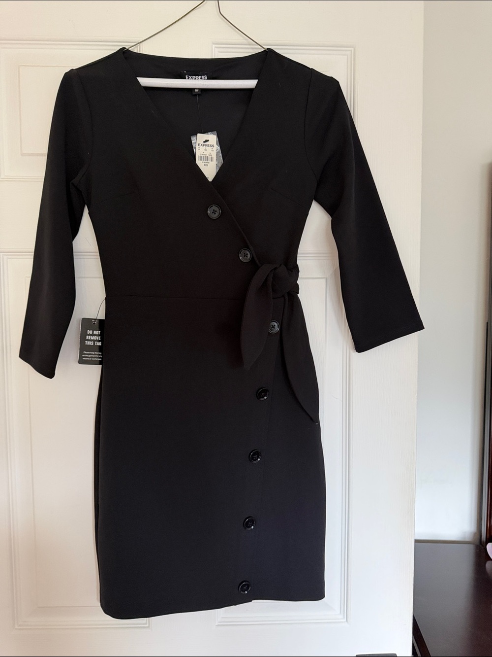 Express Black Wrap-Front Mini Dress with Tie Waist